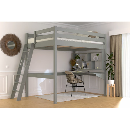 Letto soppalco 140x190 scala inclinata con vernice grigia all'acqua