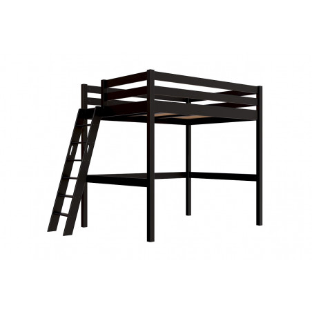 Hochbett aus Massivholz mit schräger Leiter - schwarz lackiert auf Wasserbasis