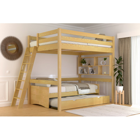 Cama alta escalera inclinada con barniz al agua color miel - madera maciza