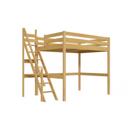 Lit mezzanine 2 places 140x200 en bois massif avec escalier de meunier – miel