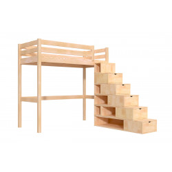 Lit mezzanine bois 90x200 Sylvia avec escalier cube