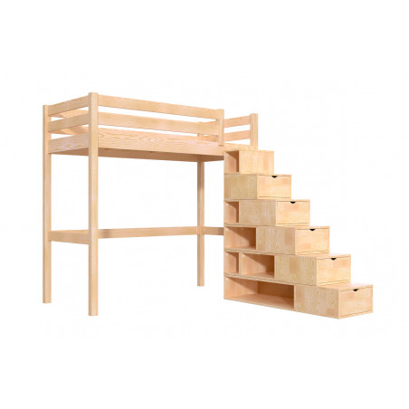 Hochbett mit Würfeltreppe – lösungsmittelfreier Klarlack