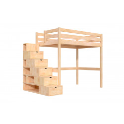 Lit mezzanine bois 120x200 Sylvia avec escalier cube