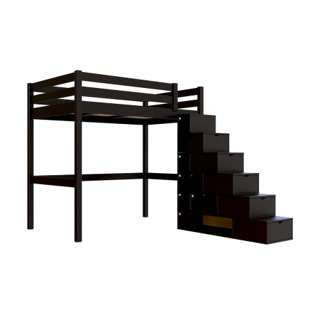 120x200 high bed with cube staircase - black