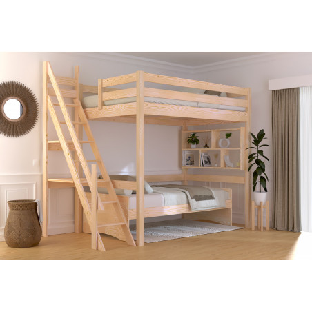 letto a soppalco scala a chiocciola in pino massiccio  senza vernice