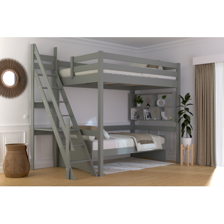 lit en hauteur escalier de meunier avec vernis gris sans solvants
