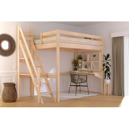 lit mezzanine pin massif escalier de meunier avec vernis transparent