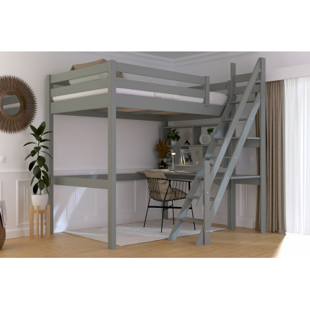 lit mezzanine 120x200 escalier de meunier - finition grise