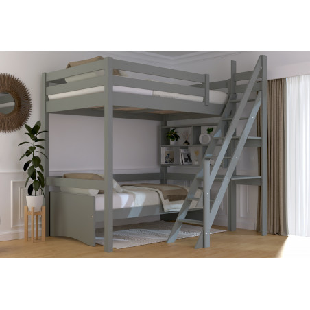 lit mezzanine bois massif escalier de meunier avec vernis gris