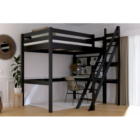 lit mezzanine 120x200 escalier de meunier - vernis satiné noir