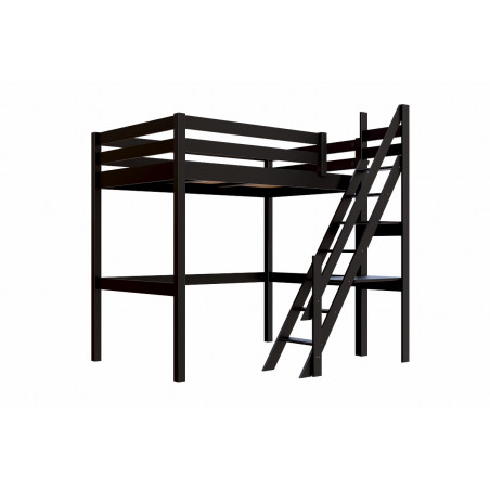 lit mezzanine adulte - vernis noir sans solvants avec escalier de meunier