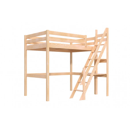 lit mezzanine adulte - vernis transparent sans solvants avec escalier de meunier