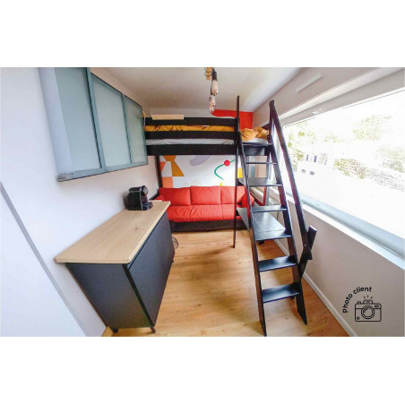 Lit mezzanine 160x200 en bois massif avec échelle de meunier