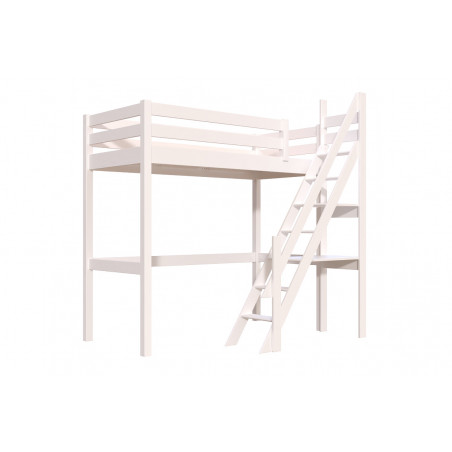 Hochbett für 1 Person mit Treppe im Müllerstil mit Lösungsmittelfreier Lack weiß