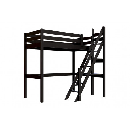 Letto a soppalco 90x200 con scala a pioli - vernice nera all'acqua