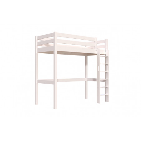 Lit haut en bois massif avec accès échelle droite avec vernis naturel