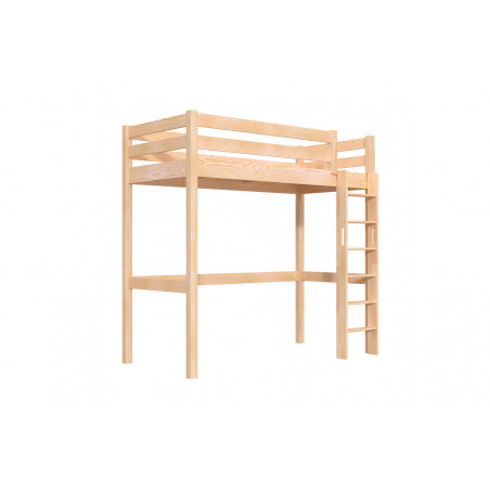 Letto rialzato singolo in legno massello con accesso tramite scala diritta - grezzo