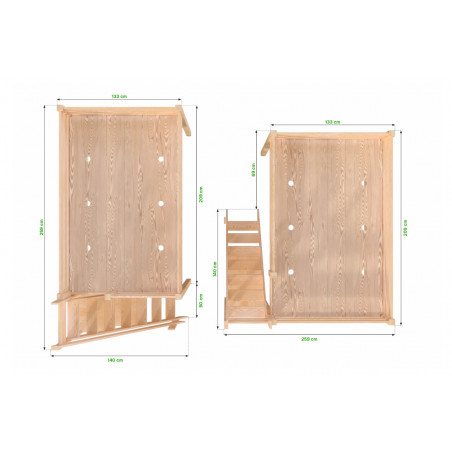 Solid wood loft bed made in France mill staircase access