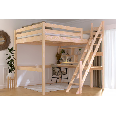 Cama alta doble escalera de molinero sin barnizar