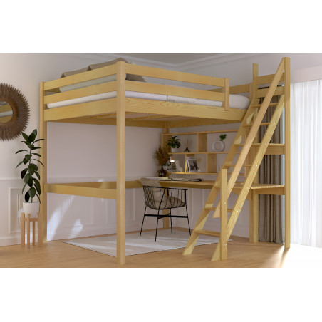 Hochbett 160 x 200 cm Müllertreppe in Honigfarbe