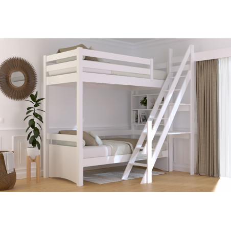 Lit mezzanine 90x200 avec escalier de meunier – vernis blanc
