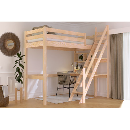 Hochbett 90 x 200 cm mit Leiter – unlackiert