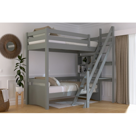 Letto a soppalco 90x200 con scala a pioli - vernice senza solventi grigia