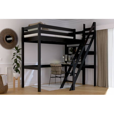 Letto rialzato con scala a pioli - vernice satinata nera