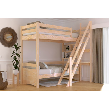 Hochbett 90 x 200 cm, Leiter, naturlackiert
