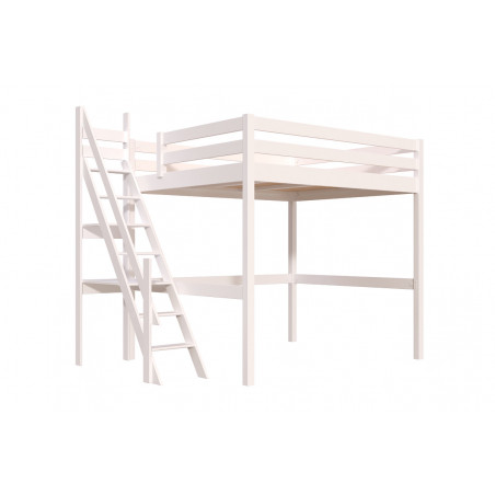 Lit en hauteur 160x200 escalier de meunier – vernis sans solvants blanc