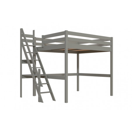 Cama alta 160x200 con escalera de molinero y barniz al agua gris