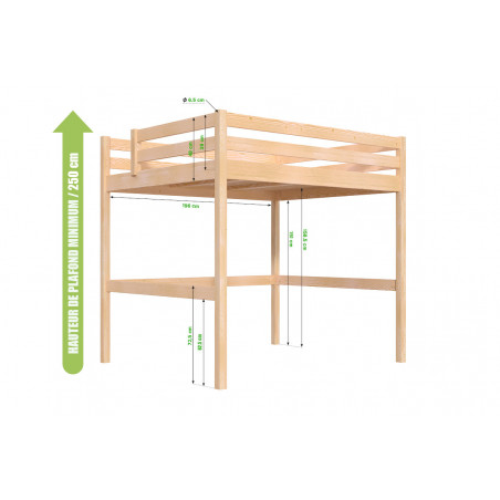 Adult loft bed made in France from solid wood with ladder