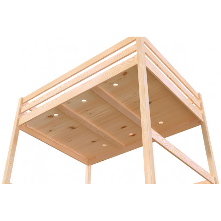 Solid wood double loft bed made in France with ladder