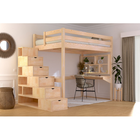 Loft bed made in France with cube staircase