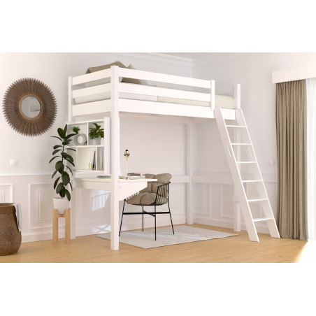 Letto a soppalco 90x200 con scala inclinata  – verniciato bianco