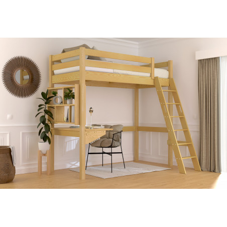 Lit mezzanine avec échelle inclinée avec vernis sans solvants teinté miel