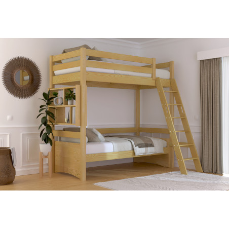 Letto a soppalco con scala inclinata – verniciato all'acqua color miele