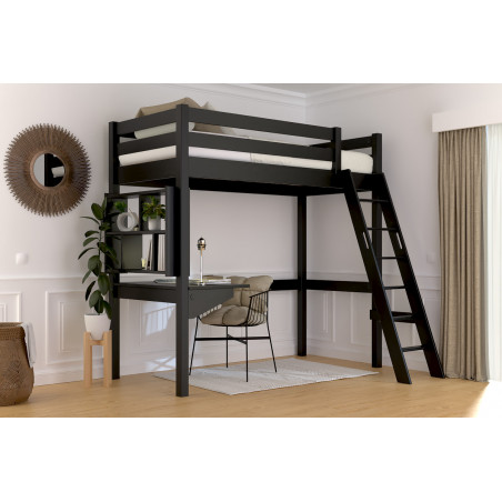 Letto a soppalco con scala inclinata – verniciato satinato nero