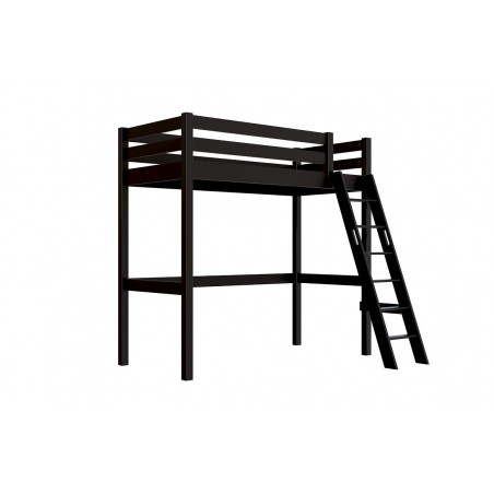 Lit mezzanine 1 place avec échelle inclinée – vernis sans solvants noir