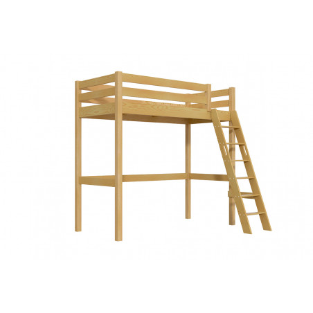 Letto a soppalco in pino massiccio con vernice miele - accesso tramite scala inclinata