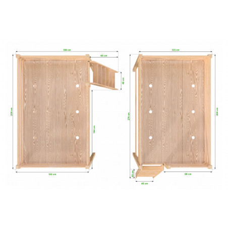 Letto a soppalco in legno massello prodotto in Francia con accesso tramite scala inclinata