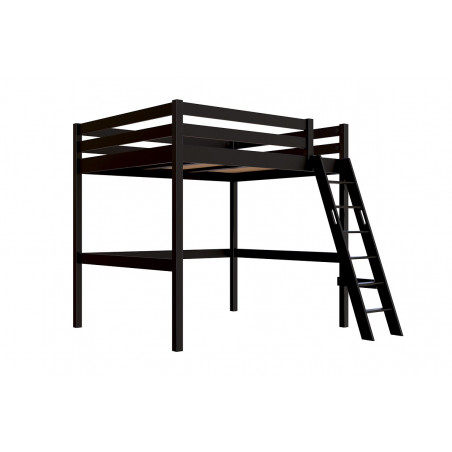 Lit mezzanine 160x200 en bois massif avec échelle inclinée et vernis sans solvants noir