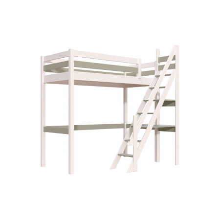 Hochbett 90x200 mit Leiter, weiß/mokka lackiert