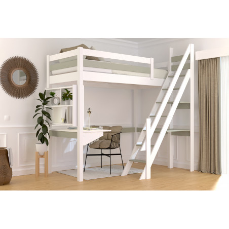 Hochbett 90x200 mit Leiter, weiß/mokka lackiert