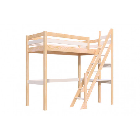 Hochbett für 1 Person mit Leiter – zweifarbig (natur lackiert/weiß)