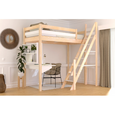 Hochbett für 1 Person mit Leiter – zweifarbig (natur lackiert/weiß)