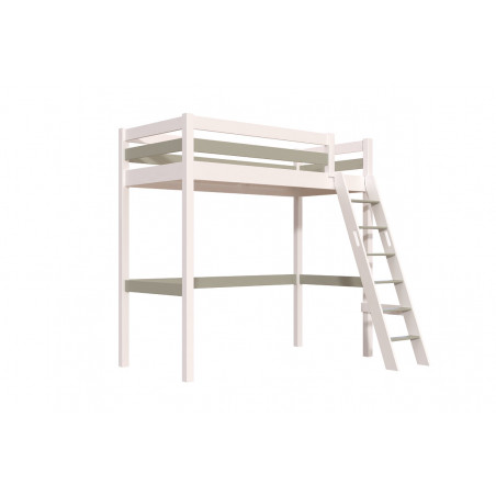 Lit en hauteur accès échelle inclinée avec vernis blanc/moka
