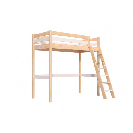 Letto a soppalco con accesso tramite scala inclinata – bicolore (verniciato naturale/bianco)