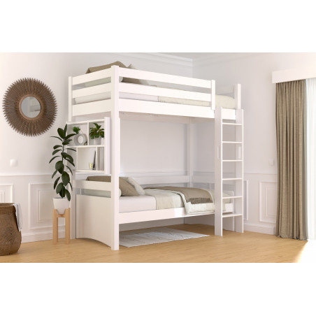 Lit en hauteur en bois massif - échelle droite - vernis sans solvants blanc