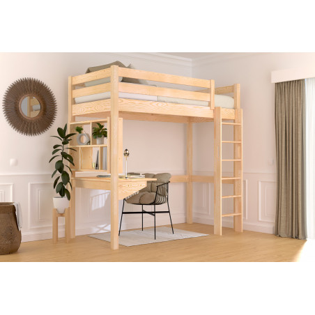 Single high bed with straight ladder - unfinished